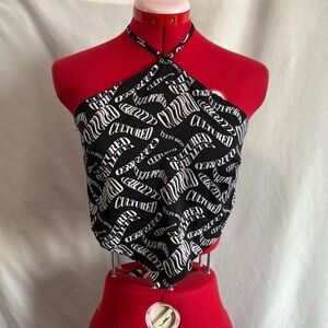 SM260 Forever 21 Black and White Asymmetrical Halter Crop Top